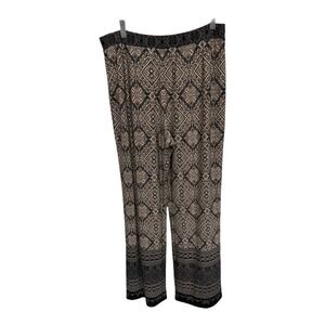 Susan Graver Regular Printed Liquid Knit Wide-Leg Pants Brown/Black Medium Boho